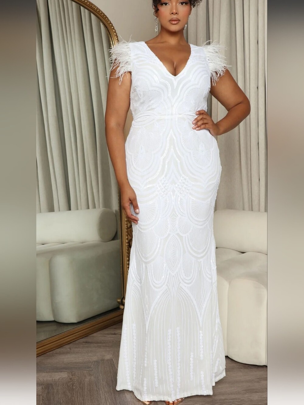 Sequin Feather Evening Gown